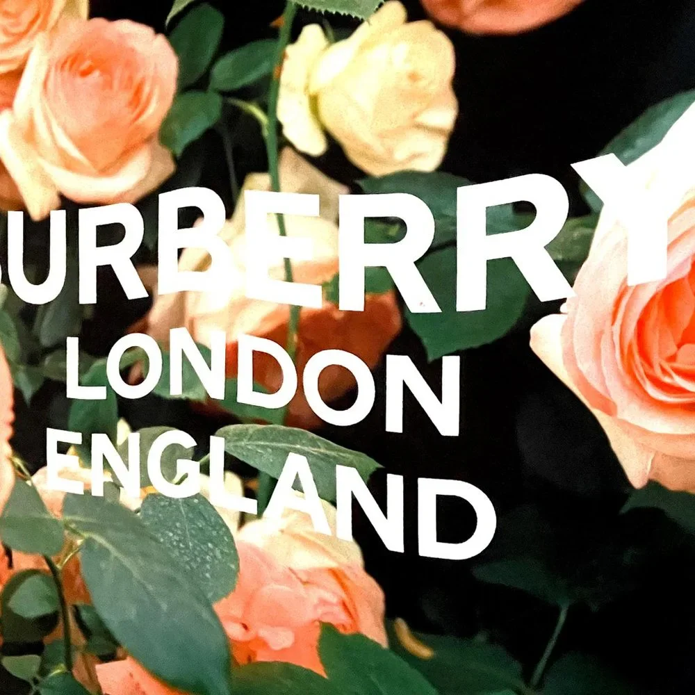 Burberry "Roses" Silk Square Scarf 35' x  35" - Picture 6 of 11